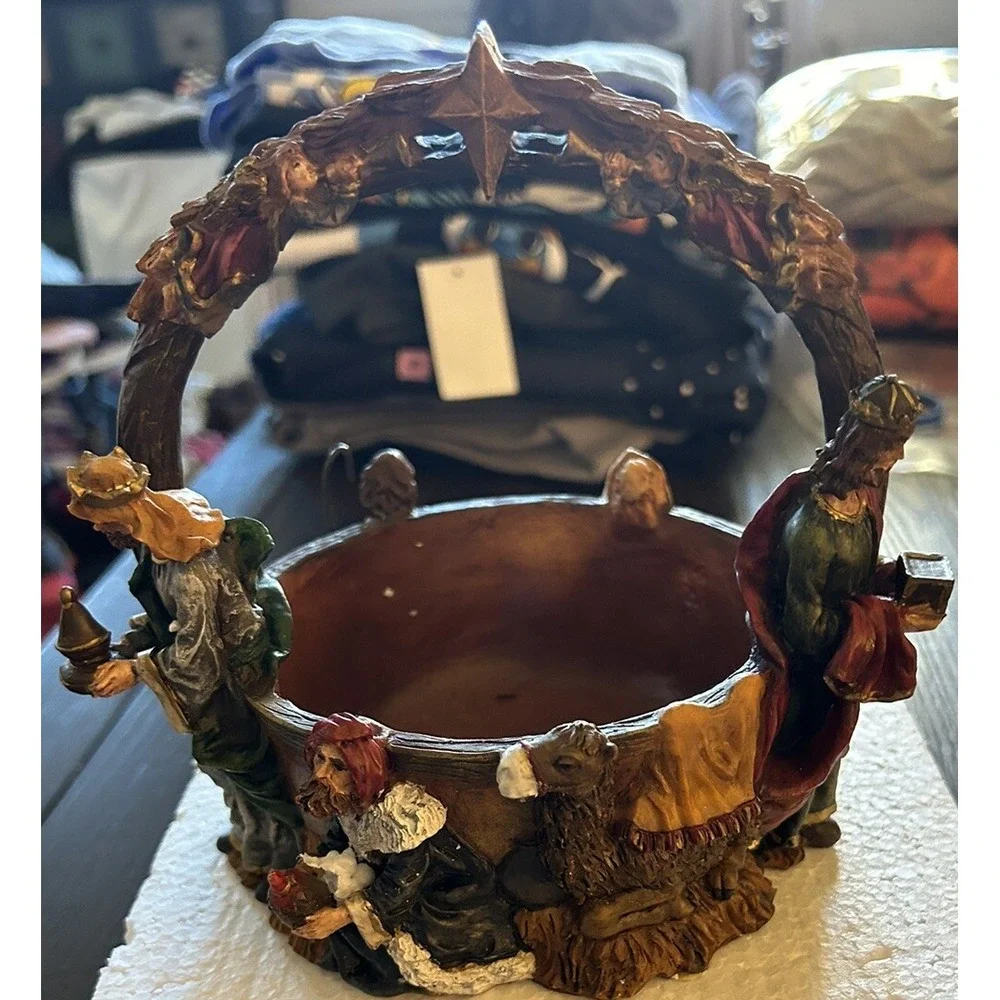 Cedar Creek Nativity Christmas Decor‎ Plant Candy Dish Vintage Mary Joseph Jesus